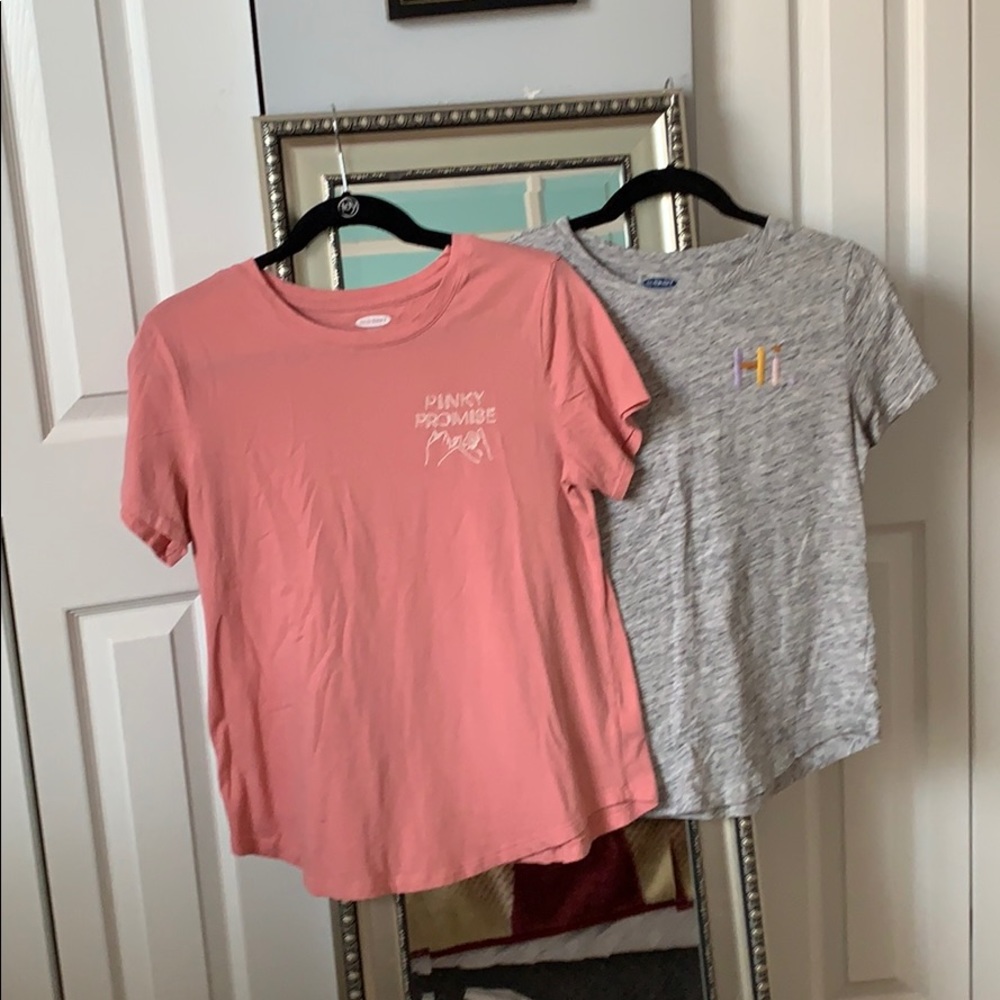 Two embroidered short sleeve t-shirts